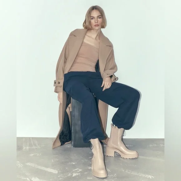 Zara Off White Heeled Boots with Lug Soles - Picture 7 of 11